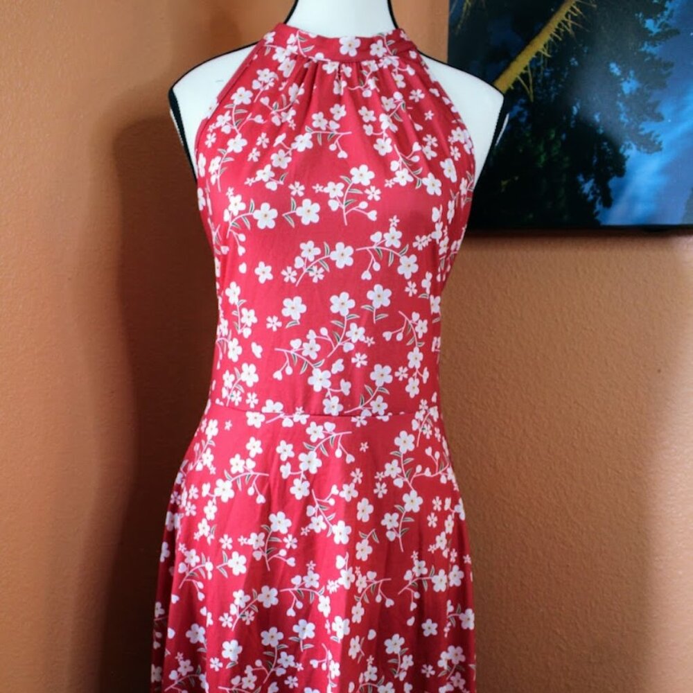 Red Floral Halter Sundress